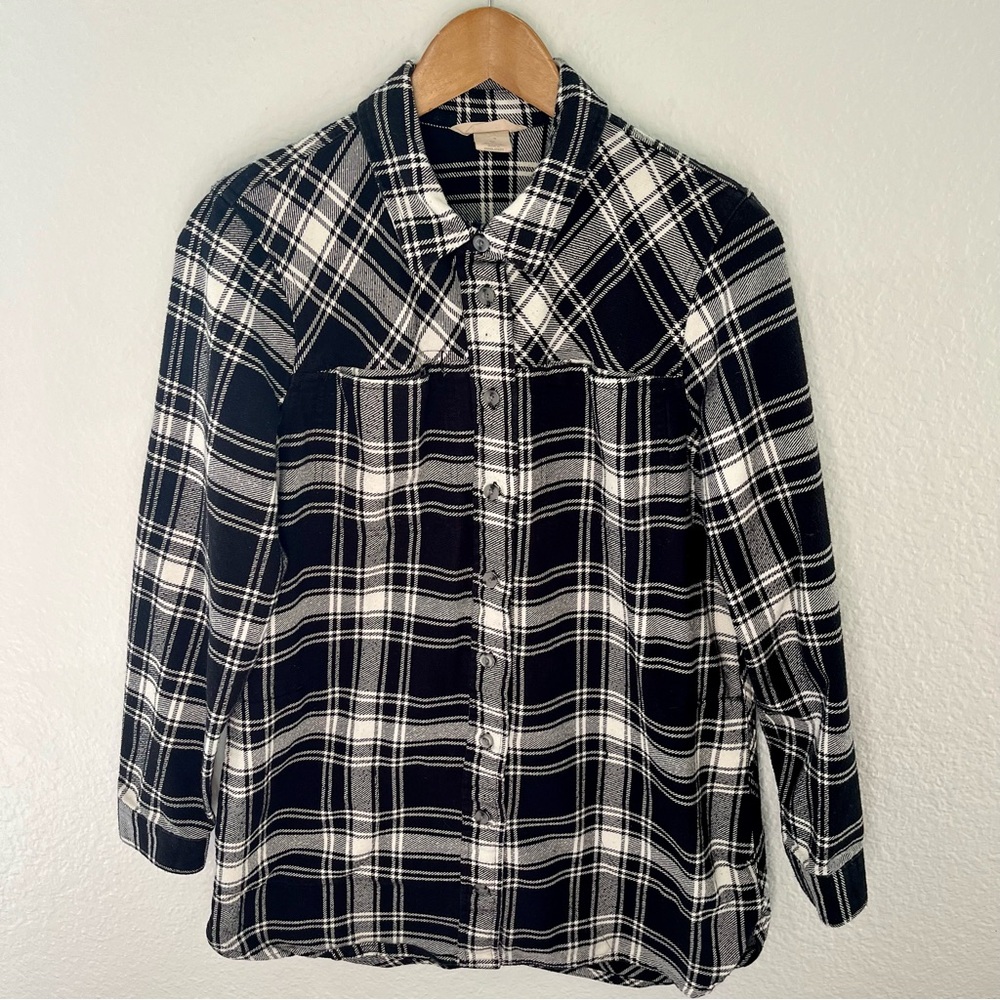 Duluth Trading Co. Black & White Button Up Heavyweight Flannel Shirt Size Medium